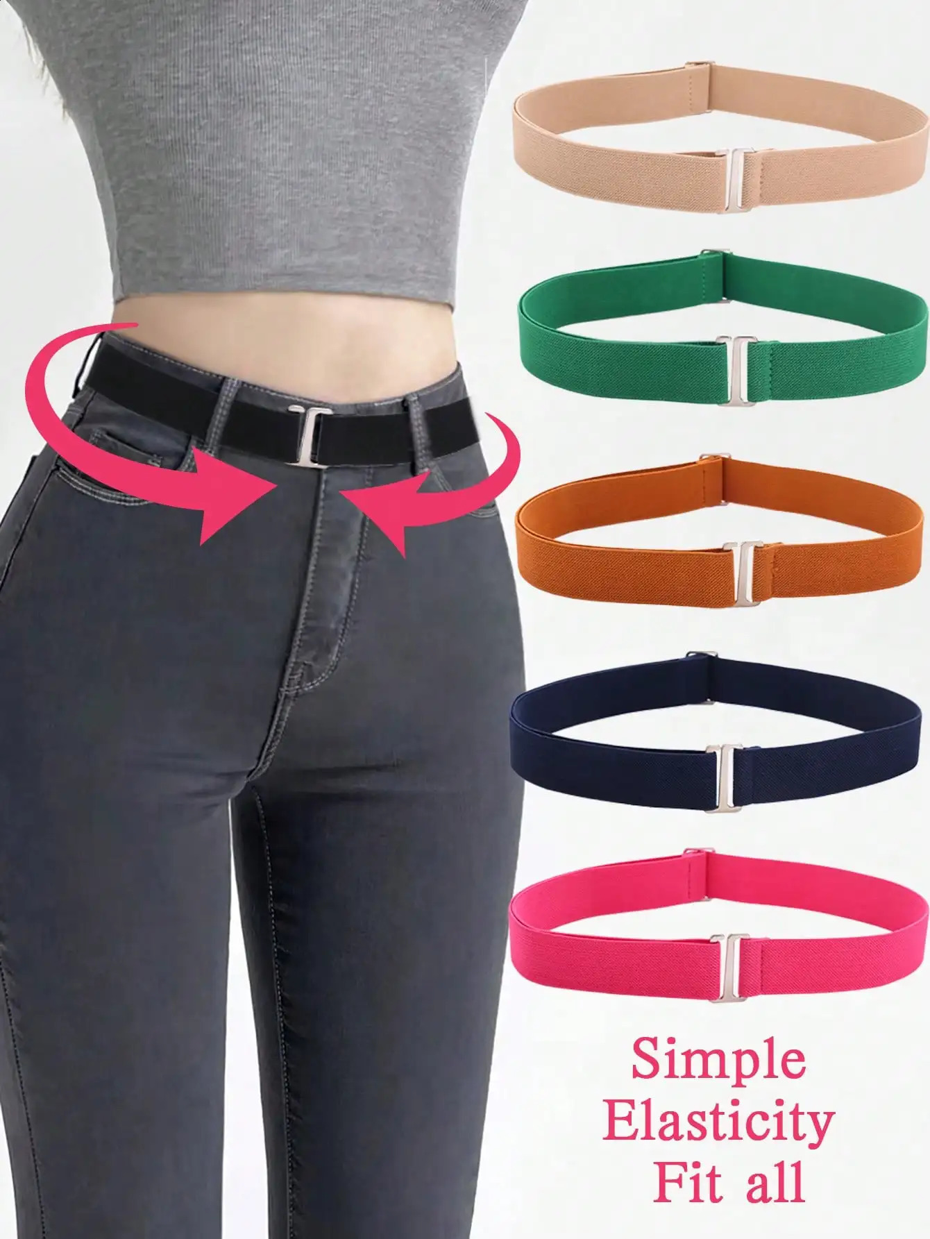 1pc Womens Elastic Comfortable Adjustable OneSize AntiSlip Pants Belt Fits Most 250114