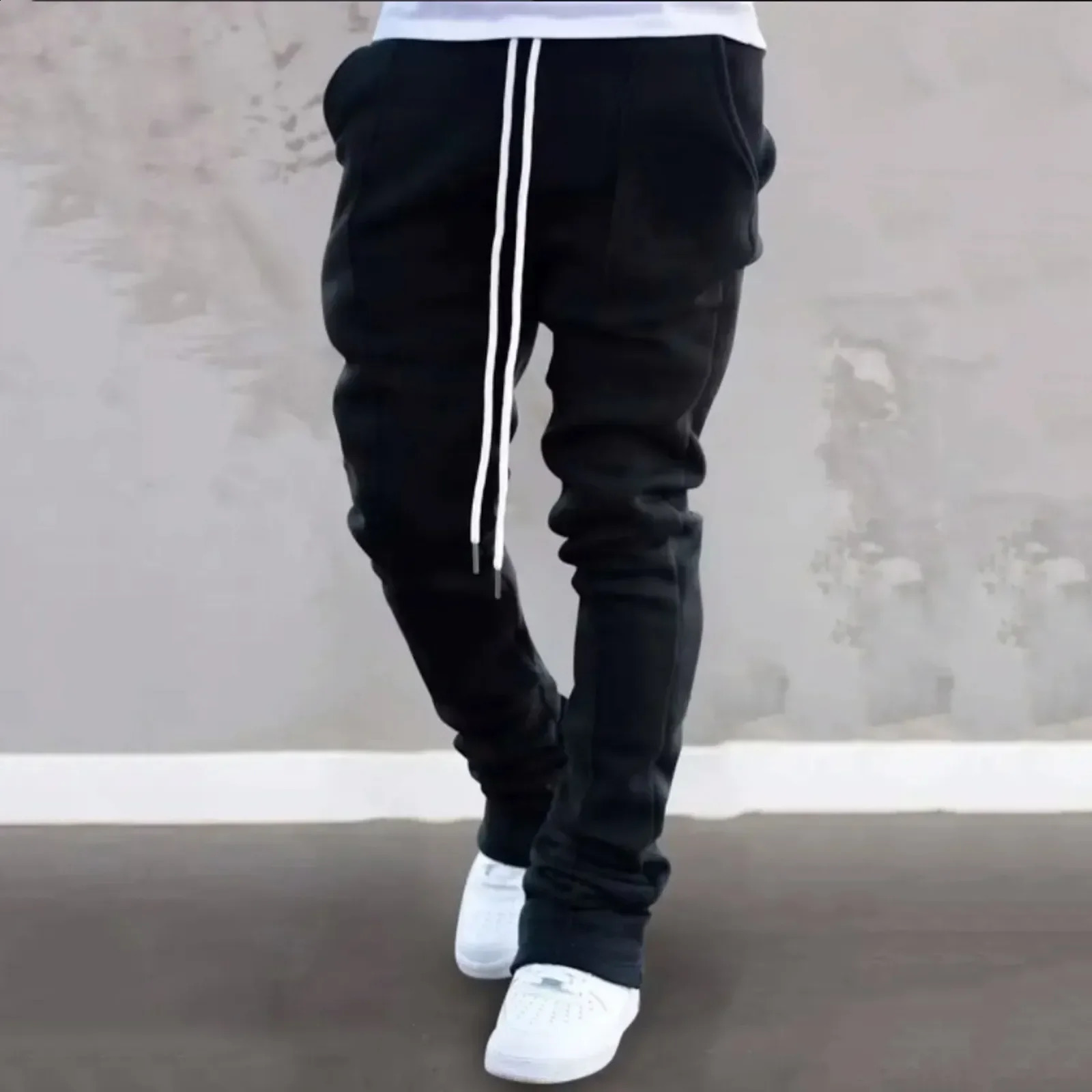 Mens Casual Pants Summer Solid Color n Custom Flare Sweat Street Wear Men Pile Up Stacked for 250110