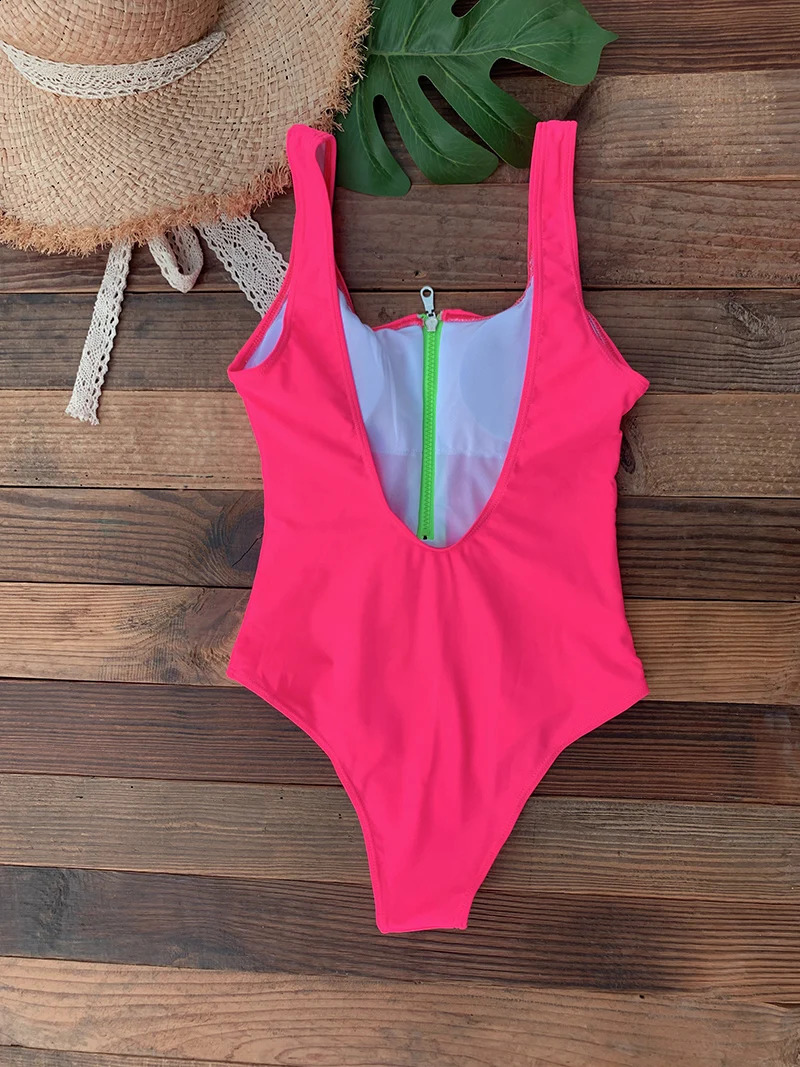Front Zip Up One Piece Swimsuit Monokini Backless Swimwear Onepiece Swimming Suit for Women Summer Trend Beachwear 250122