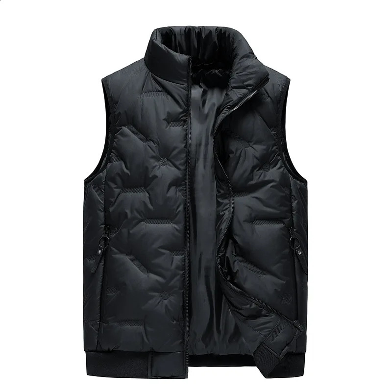 Autumn Winter Mens Warm Padded Waistcoat Fashion Standing Collar Loose Vest Male Plus Size Thickened Down Cotton Waistcoat 250108