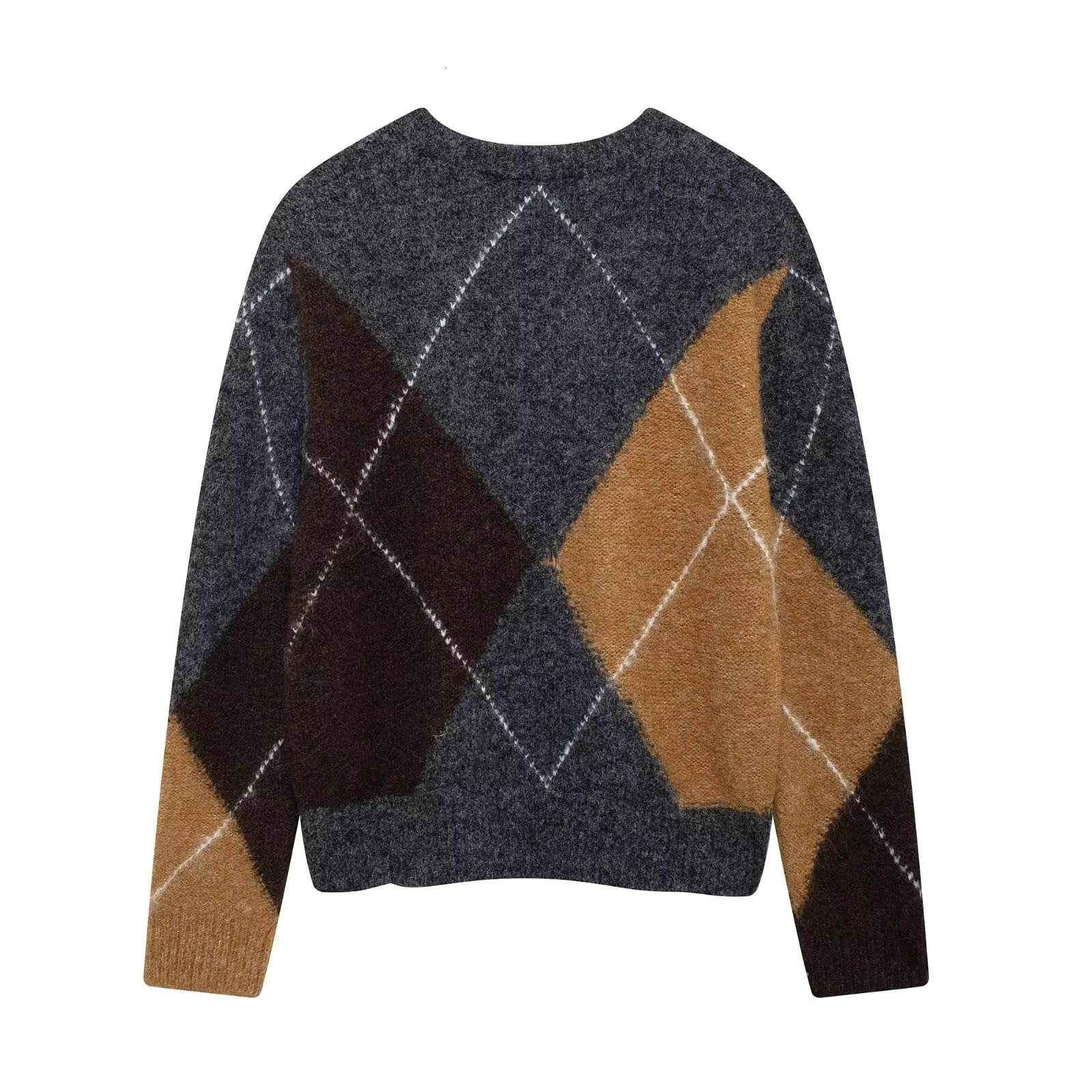 Trargyle Short For Fall Pullovers Knitted Sweater Long Sleeve Cropped Sweaters Women Jerseys Woman 2024