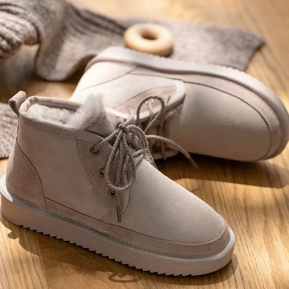 Genuine Leather Woman Snow Boots 100% Natural Fur Women Warm Wool Ladies Winter Ankle 250117