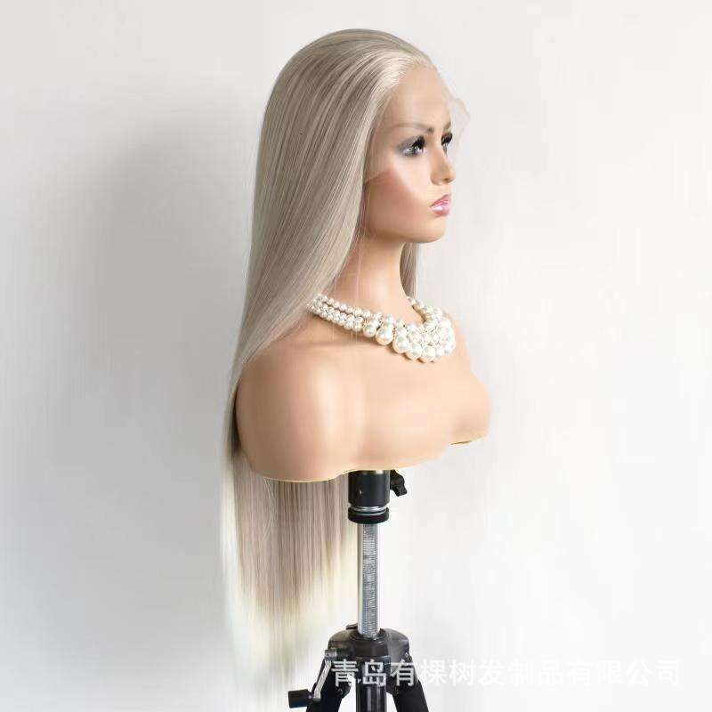 Lace Front Wig Cover T Shape Wig New Matte High Temperature Silk Synthetic Front Lace Headband Mixed Color Long Straight Hair