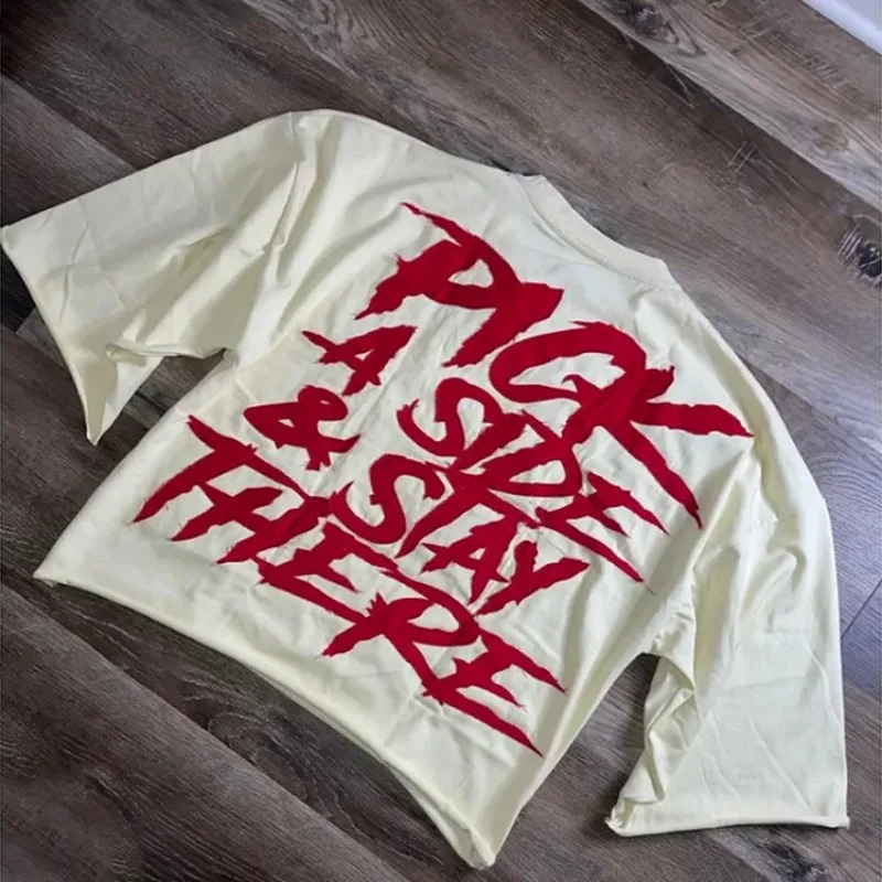 Vintage Pick A Side Stay There Graphic 100% Cotton Cropped T-Shirt Men Y2K Short Sleeves Oversize Tshirt Streetwear Women Tops 250122