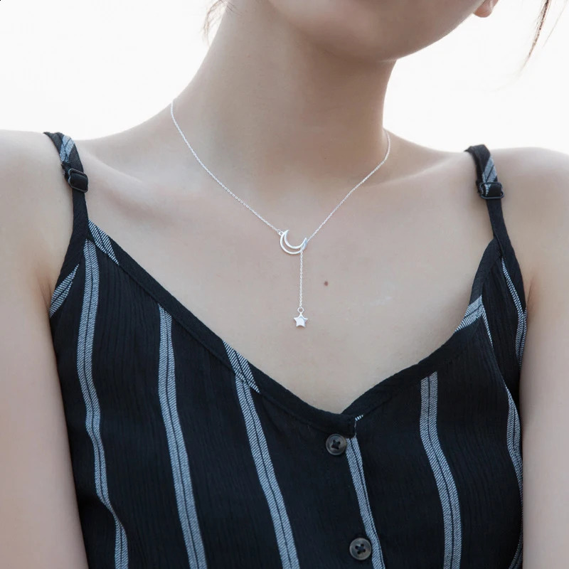 Modian Fashion Moon Star Pendant Necklacefor Women Genuine 925 Sterling Silver Link Chain Necklace Korea Style Fine Jewelry 250117