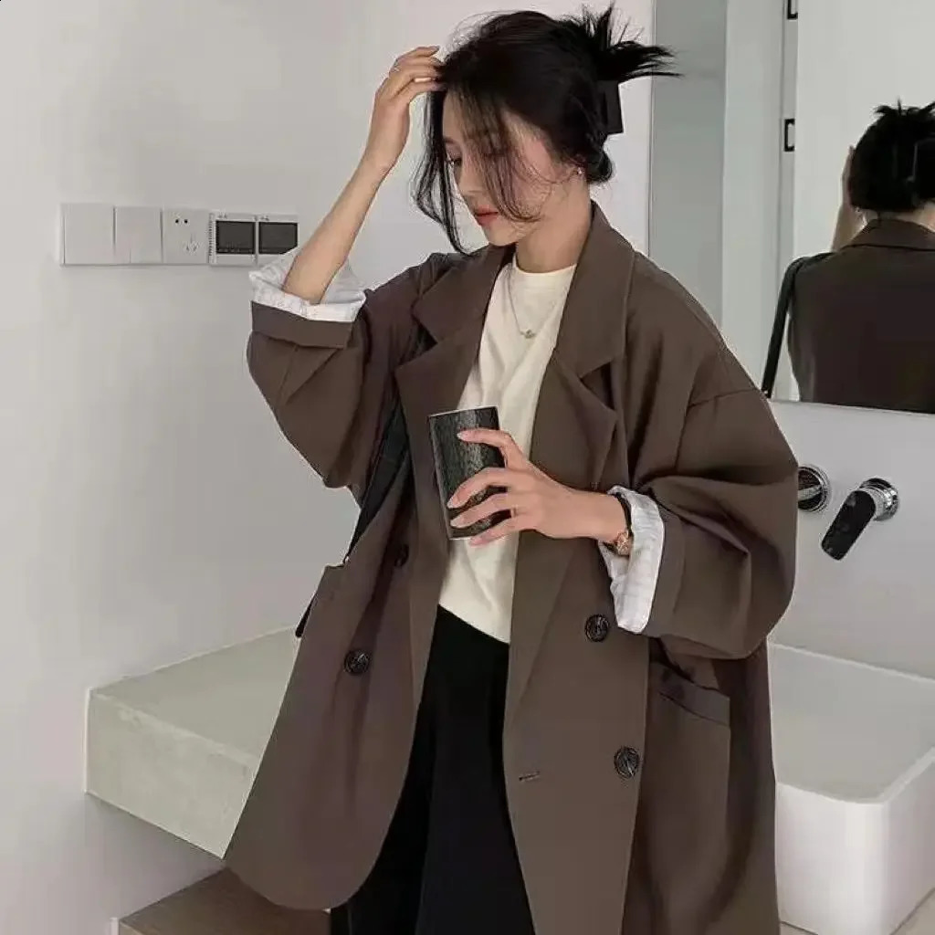 Fashionable Korean Style Loose-Fit Preppy Suit Jacket For Women Spring Autumn 2024 Arrival Western-Style Clothes Top Trendy 250113