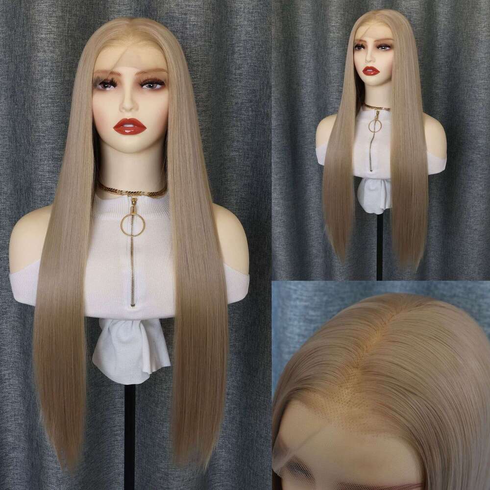 Lace Front Wig Cover T Shape Chemical Wig Fashionable Women S Front Lace Split Sand Gold Long Hair Chemical Fiber Semi Nized Headband