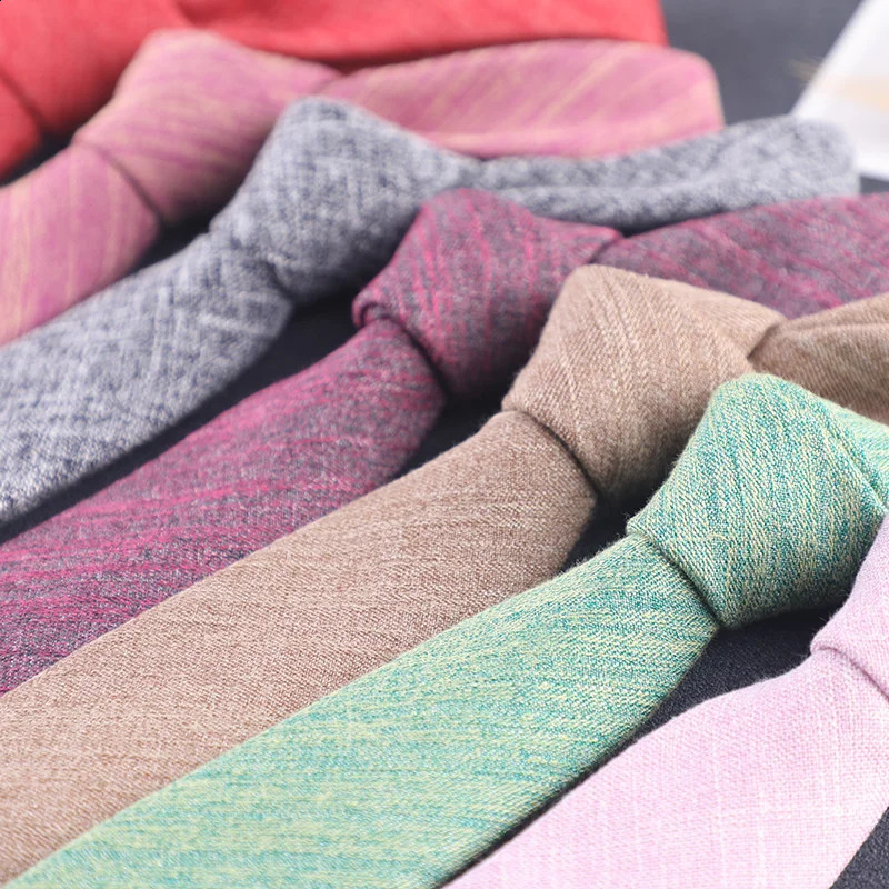 Fashion 6CM Cotton Linen Neckties For Men Women Solid Color Black Green Ties Leisure Business Neckwear Shirt Accessory Cravat 250114