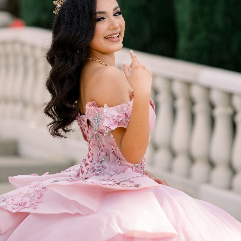 Pink Quinceanera Dresses Ball Gown Off The Shoulder Sequin Applique Lace Flower Beads Tull Party Birthday Sweet 16 Dress Vestidos 15 De