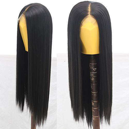 Lace Front Wig Cover T Shape Natural Hairline Black Long Straight Hair High Temperature Silk Synthetic Fiber Front Lace Wig Headband With Natural Seam