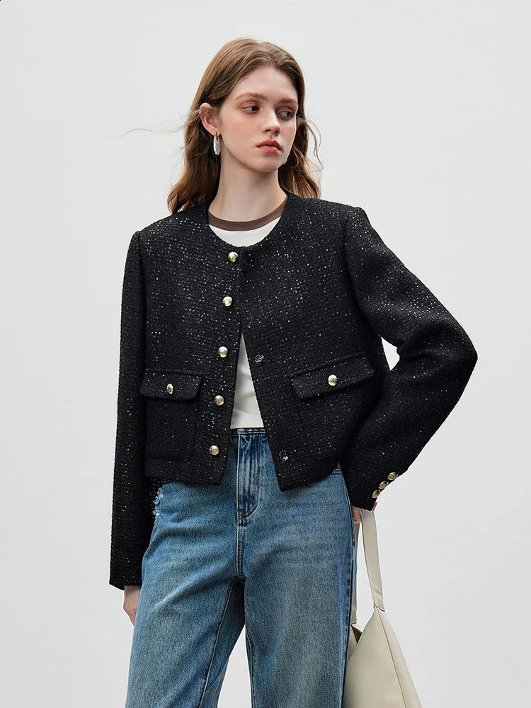 FSLE 51%Wool Office Lady Short Style Small Wool Texture Jacket for Women Spring Autumn Temperament Tweed Coats Female 250122