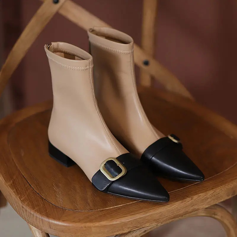 Footwear Black Short Shoes for Women Elegant with Low Heels Booties Work Female Ankle Boots Pointed Toe er Autumn 250122