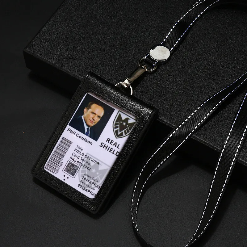 Genuine leather Badge Holder Business Work Card Neck Strap Lanyard ID Chest Card Name tag Case Office Supplies 250120