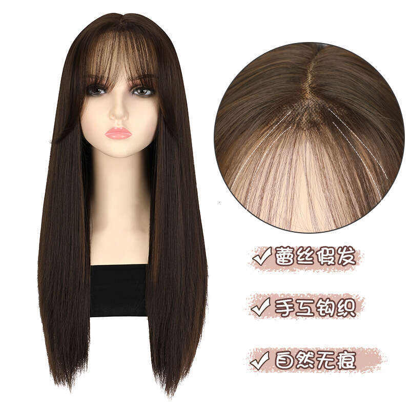Lace Front Wig Cover T Shape Wig Women S Head Set Hand Woven T Shaped Front Lace Seamless Center Split Eight E Bangs Natural Long Straight Hair Full T