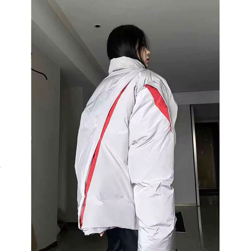 Y2k Fashion Patchwork Women Short Parkas Bf Korean Loose Streetwear Irregular Zipper Coat Stand Collar Long Sleeve Jackets
