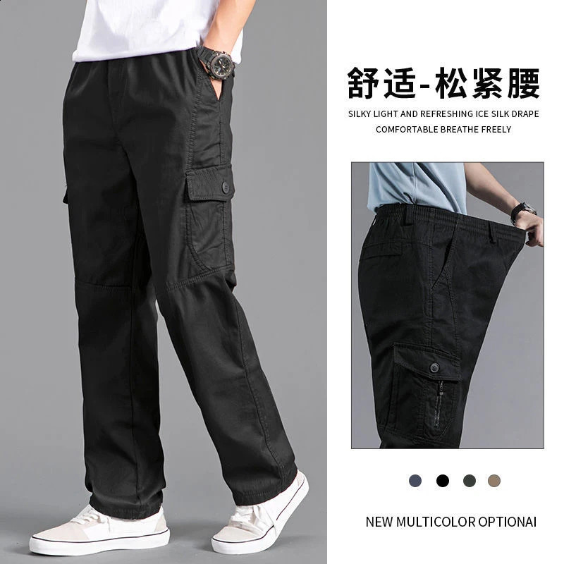 Cargo Pants Mens Loose Straight Oversize Clothing Solid Grey Versatile Work Wear Black Joggers Cotton Casual Male Trousers 250121