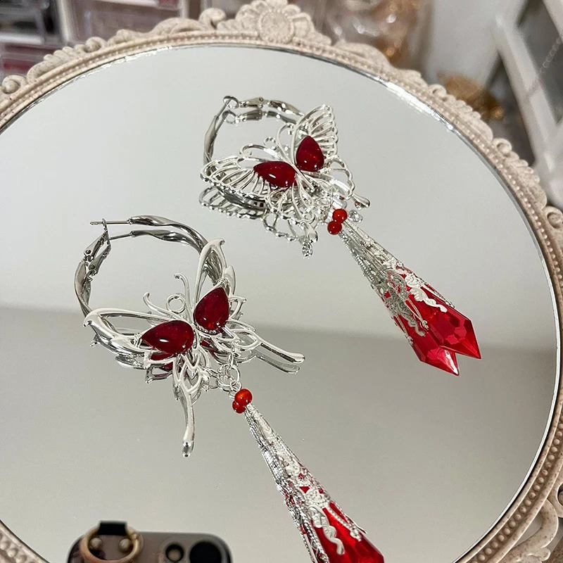 Anime Tian Guan Ci Fu Heaven Officials Blessing Hua Cheng Cosplay Earrings Gem Butterfly Pendant Jewelry Earstuds Accessory 250120