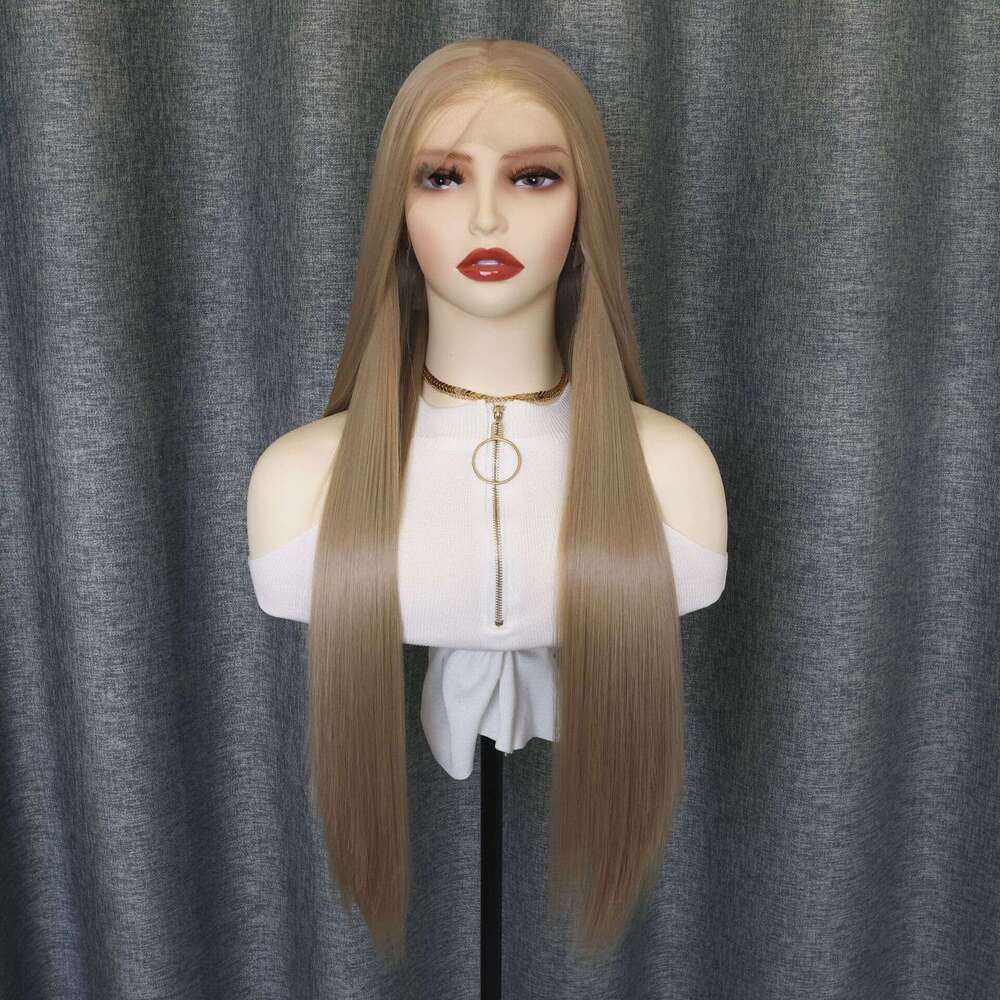 Lace Front Wig Cover T Shape Chemical Wig Fashionable Women S Front Lace Split Sand Gold Long Hair Chemical Fiber Semi Nized Headband