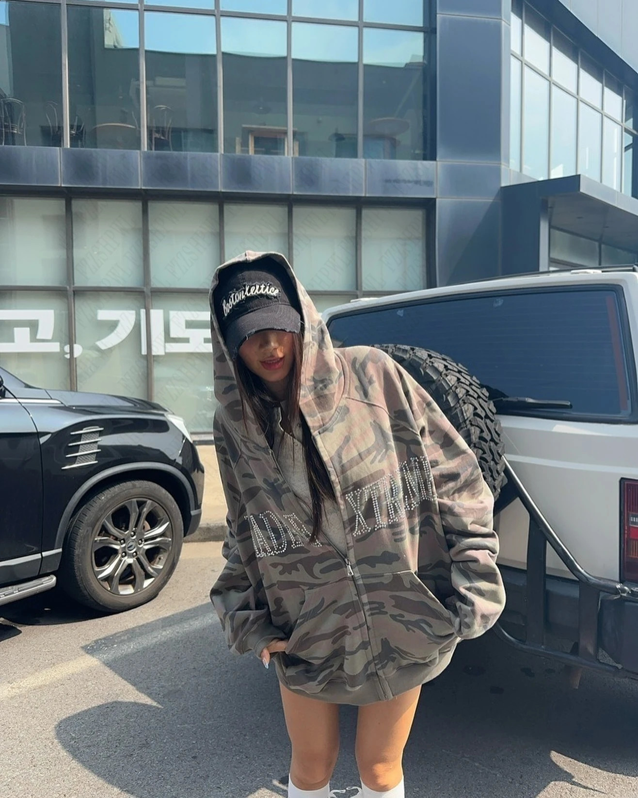 American Subcultures Fashionable Retro Camouflage Diamond Hoodie Women Loose Cardigan Goth Oversized Jacket Y2k Coat emo 250109
