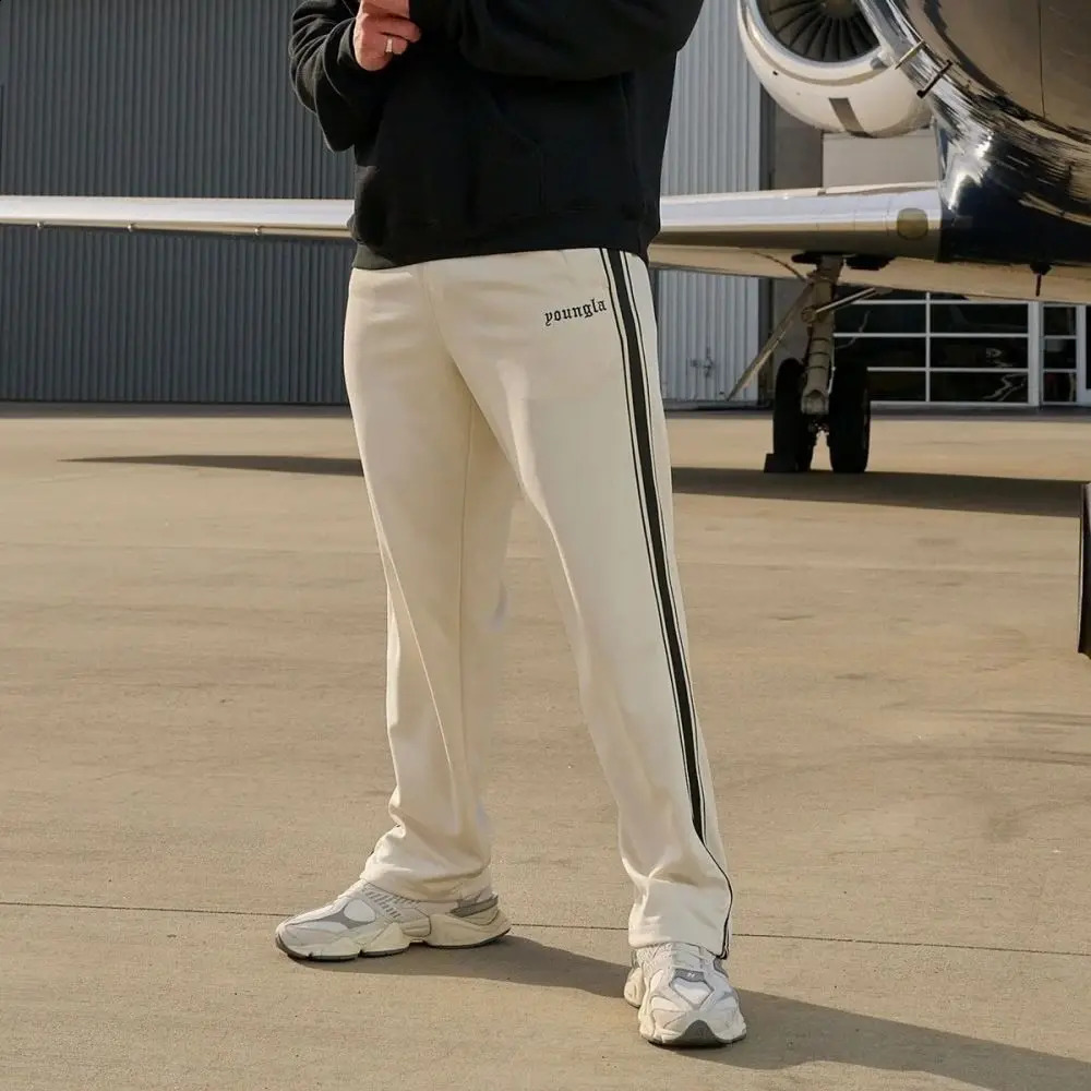 American Style Patchwork Striped Sweatpants y Men Bodybuilding Motion Casual Elastic Waist Letter Printing Trousers 250110