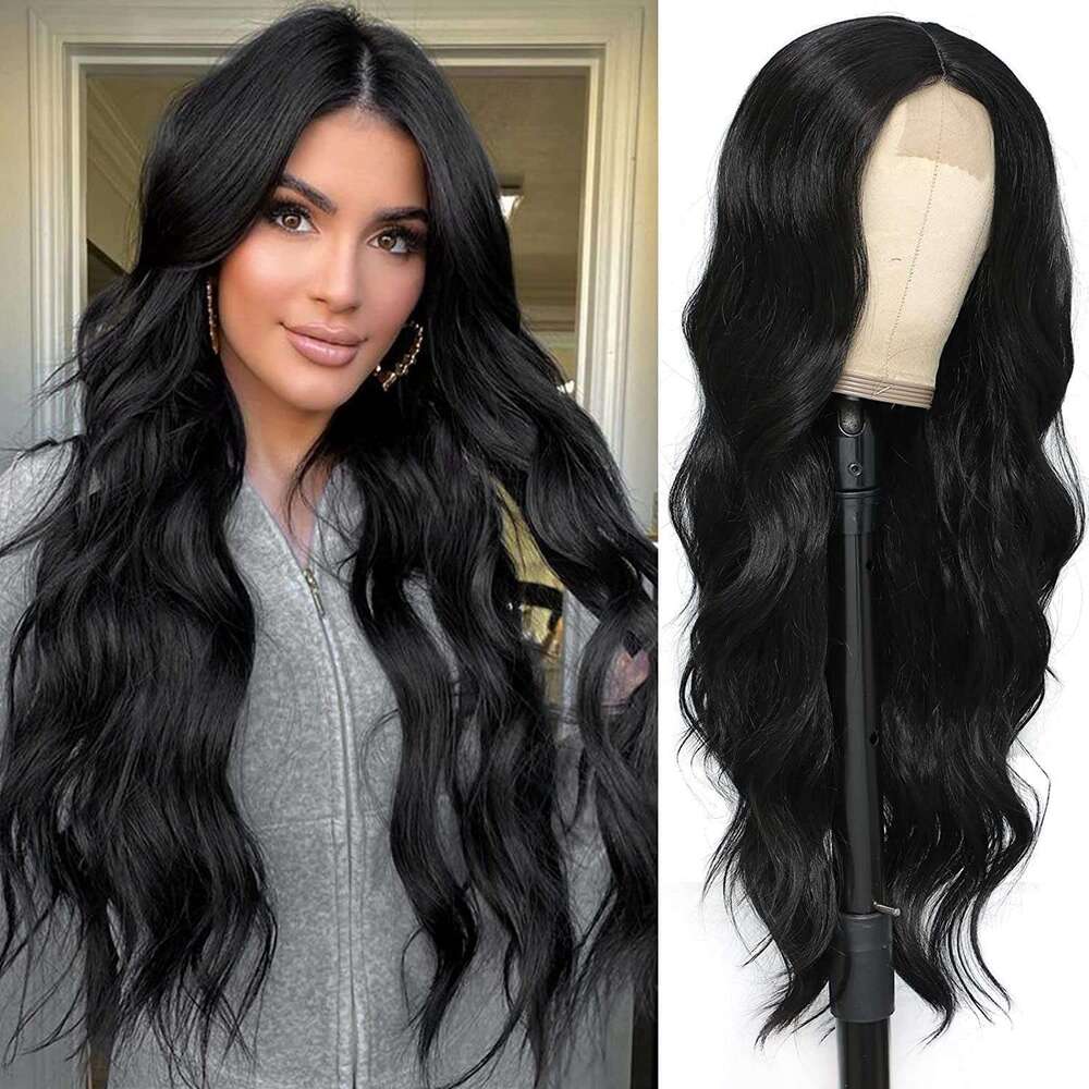 Lace Front Wig Cover T Shape Wig Women S Mid Split Large Wave Long Curly Hair Lace Hair Wigs Handwoven Front Lace Synthetic Fiber Headband