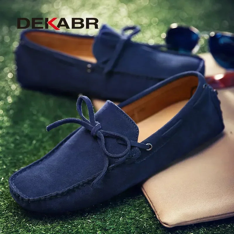 DEKABR Genuine Leather Men Casual Shoes Mens Loafers Moccasins Breathable Slip on Black Driving Shoes Size 35-49 250113
