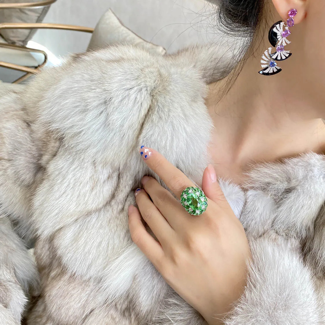 100% 18 K White Gold Rings for Women Created Natural Emerald Gemstone Diamond Wedding Engagement Ring Fine Jewelry Gold250122 - view 3