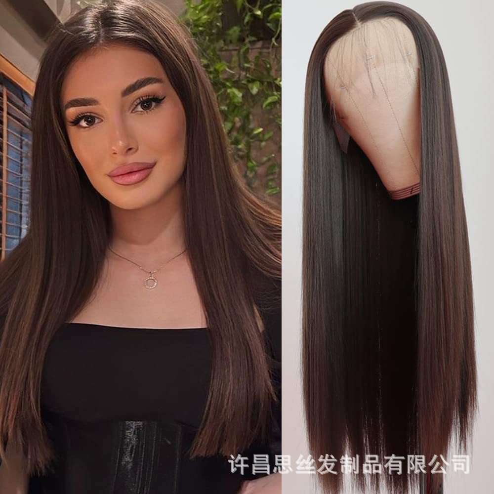 Lace Front Wig Cover T Shape Wig T Shaped Front Wig Full Head Cover Mid Split Long Straight Lace Hair Wigs