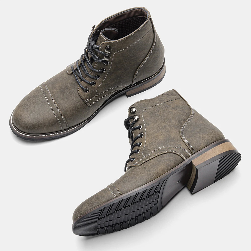 Leather Boots Men Retro Lace-Up Comfortable Top Quality Fashion 2024 Ankle Boots 250120