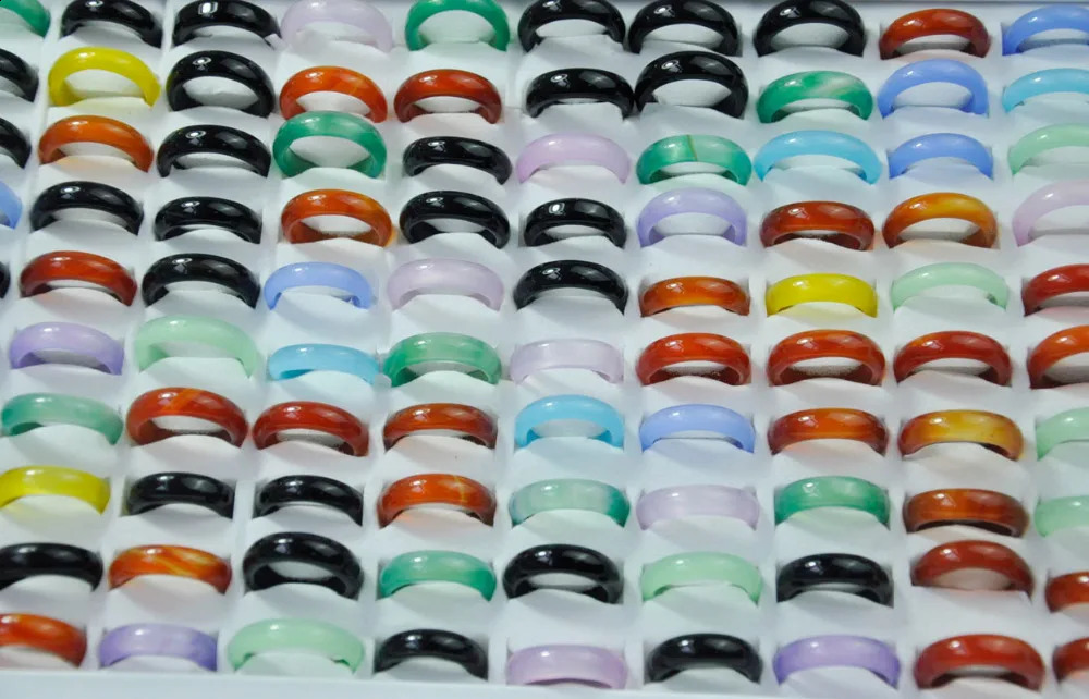 50 pieces of fashionable natural agate rings jewelry multi-color Karnellian crystal womens rings multi-color mixed colors bulk packaging LR4020 250109