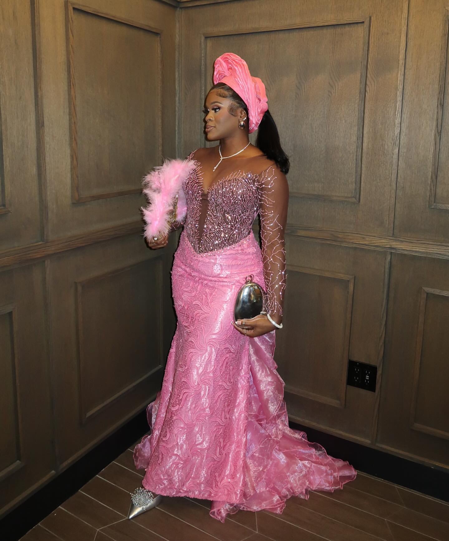 Aso Ebi Pink Illusion Mermaid Prom Dresses 2025 Lace Crystals Beaded Evening Formal Party Second Birthday Engagement Gowns Plus Size Dress For Special