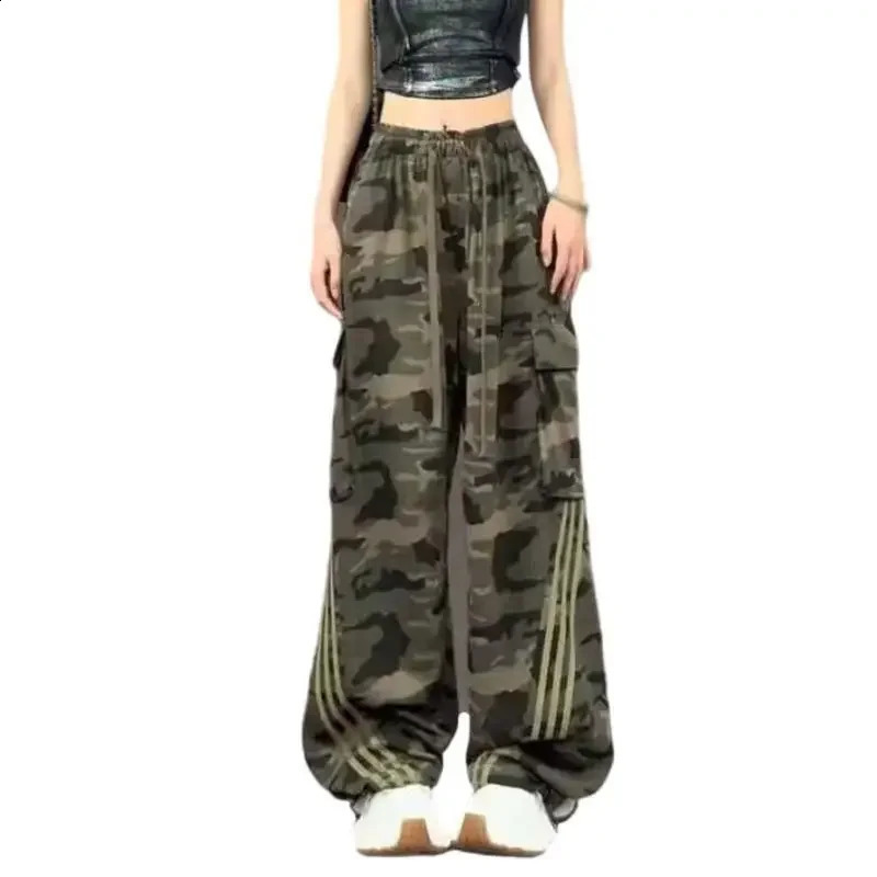 Trendy Camouflage Cargo Pants Womens Straightleg Casual Trousers American Style Vintage Streetwear Hip Hop Slim Fit 250122