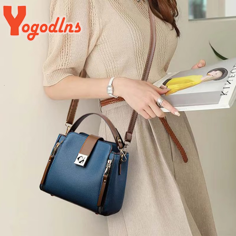 Ydlns Splicing Handbag For Women PU Leather Bucket Shuolder Fashion Handle Brand Shopping Mommy Crossbody Bag