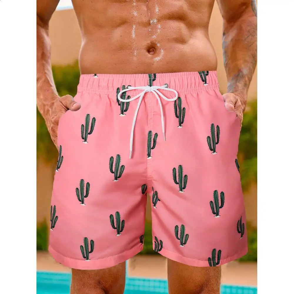 Mens beach shorts with mesh lining swimsuit 3D plant mens swimming 2024 quick drying cool ice 250121