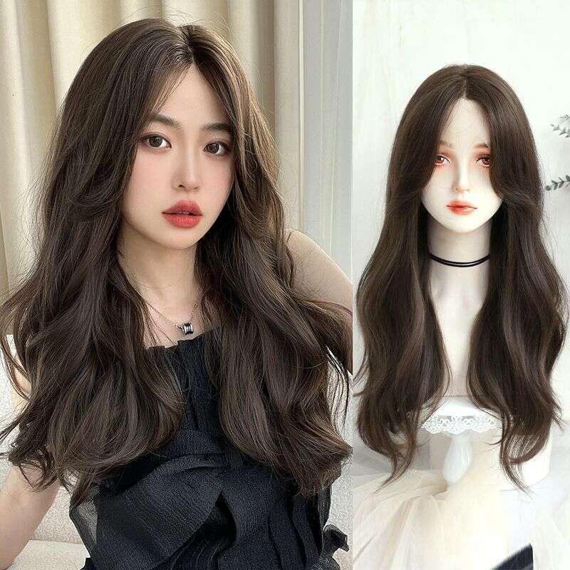Lace Front Wig Cover T Shape Full Set For Women With Front Lace Center Split Natural Fluffiness Long Hair Large Waves And Micro Curly Wig Cover