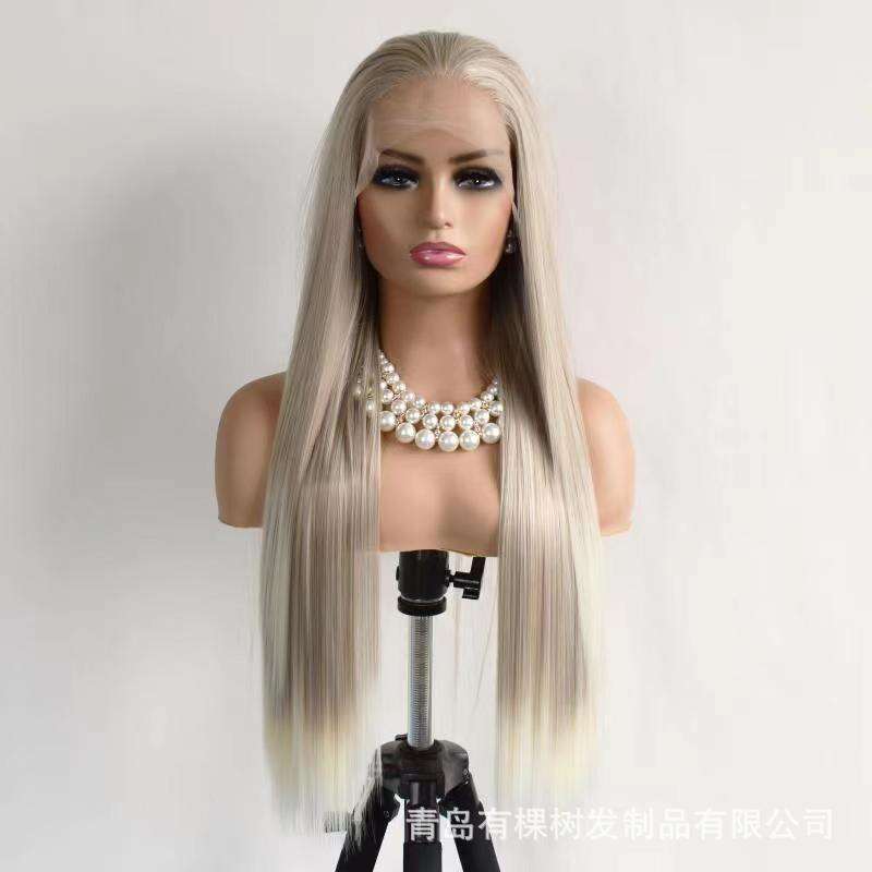 Lace Front Wig Cover T Shape Wig New Matte High Temperature Silk Synthetic Front Lace Headband Mixed Color Long Straight Hair