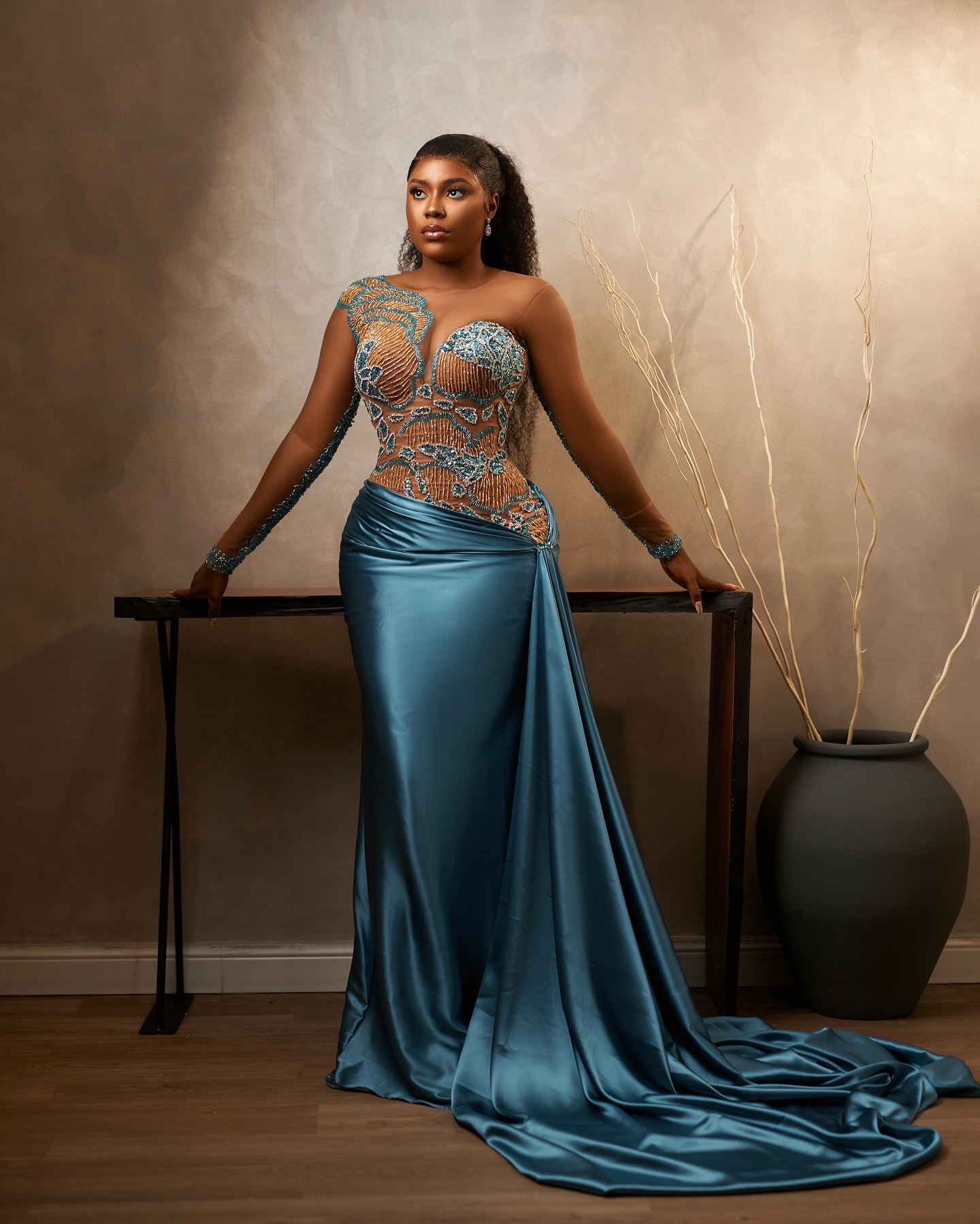 Aso Ebi Blue Sheath Prom Dresses 2025 Beaded Crystals Satin Illusion Evening Formal Party Second Birthday Engagement Gowns Plus Size Dress For Special