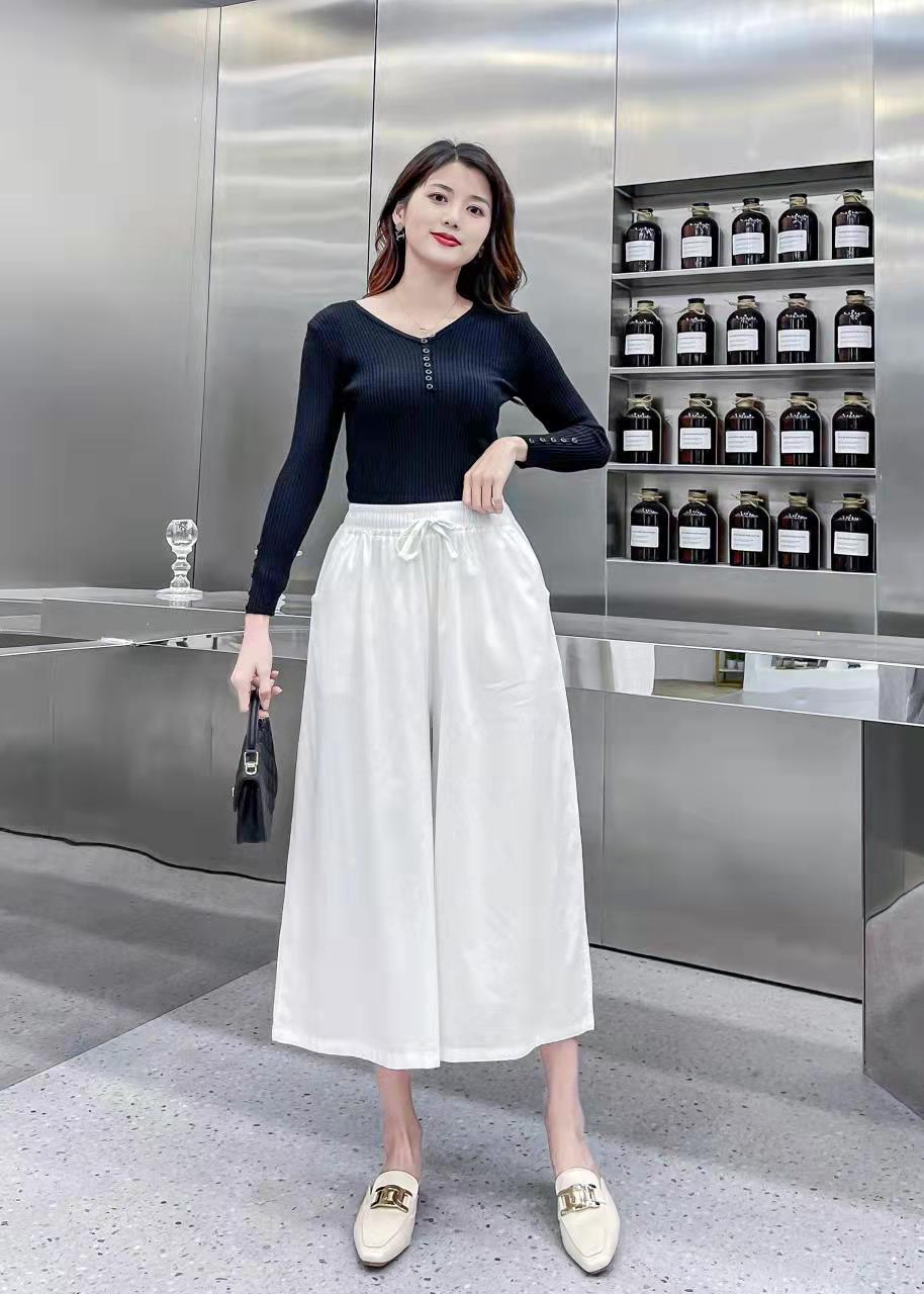 New washed cotton and linen wide-leg pants large size new loose summer thin linen eight-point casual versatile loose cool skirt pants