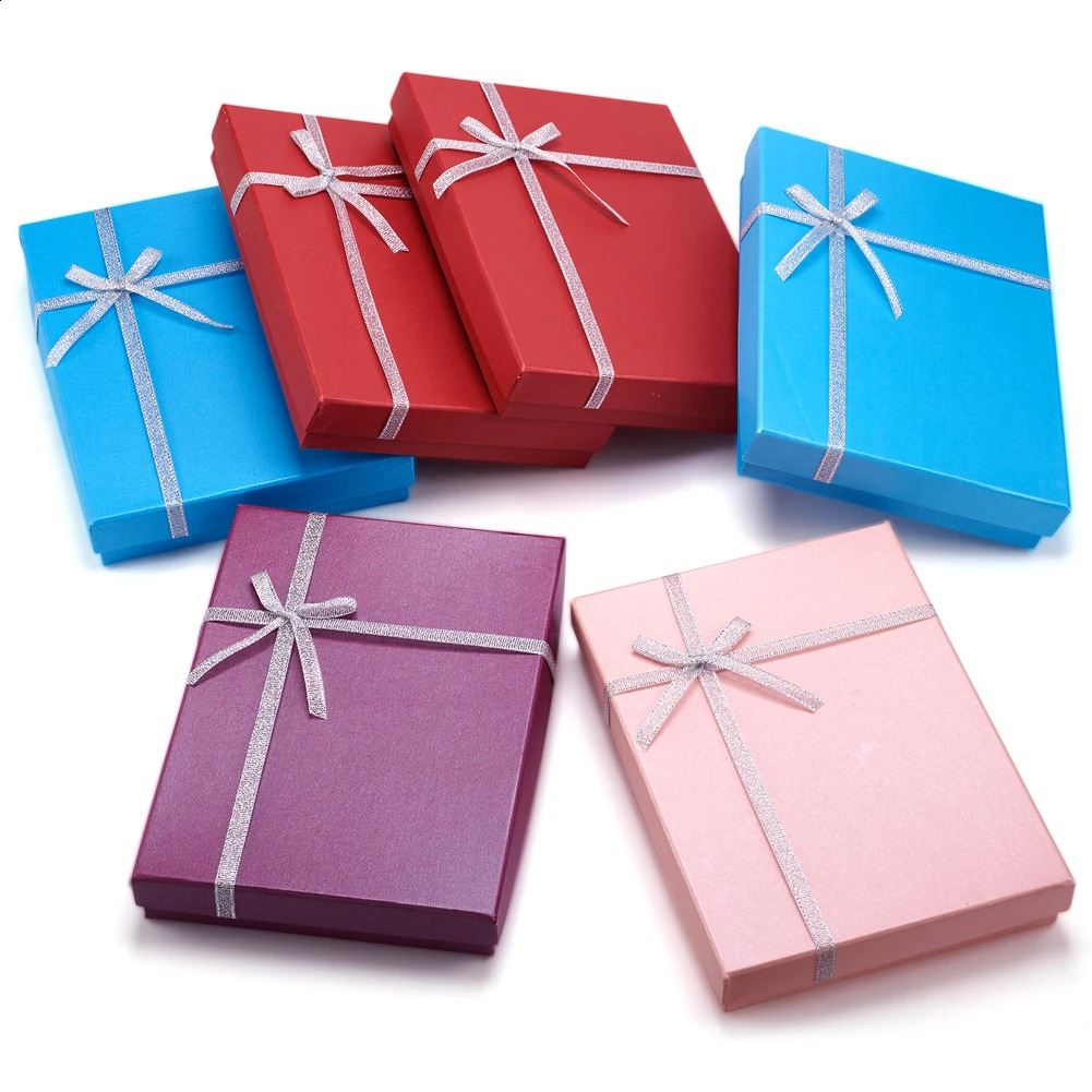 6pcs Bowknot Cardboard Box Random Mix Color Necklace Ring Earring Jewelry Box with Sponge DIY Gift Packing Supplies 18x13x3.3cm 250117