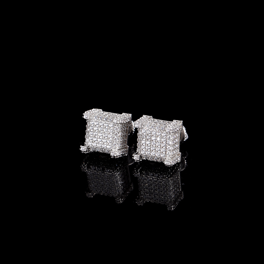 Hip Hop Screwback Stud Earrings Square White Zircon Dangle Earrings Gold Plated Vintage Geometric Jewelry Wholesale