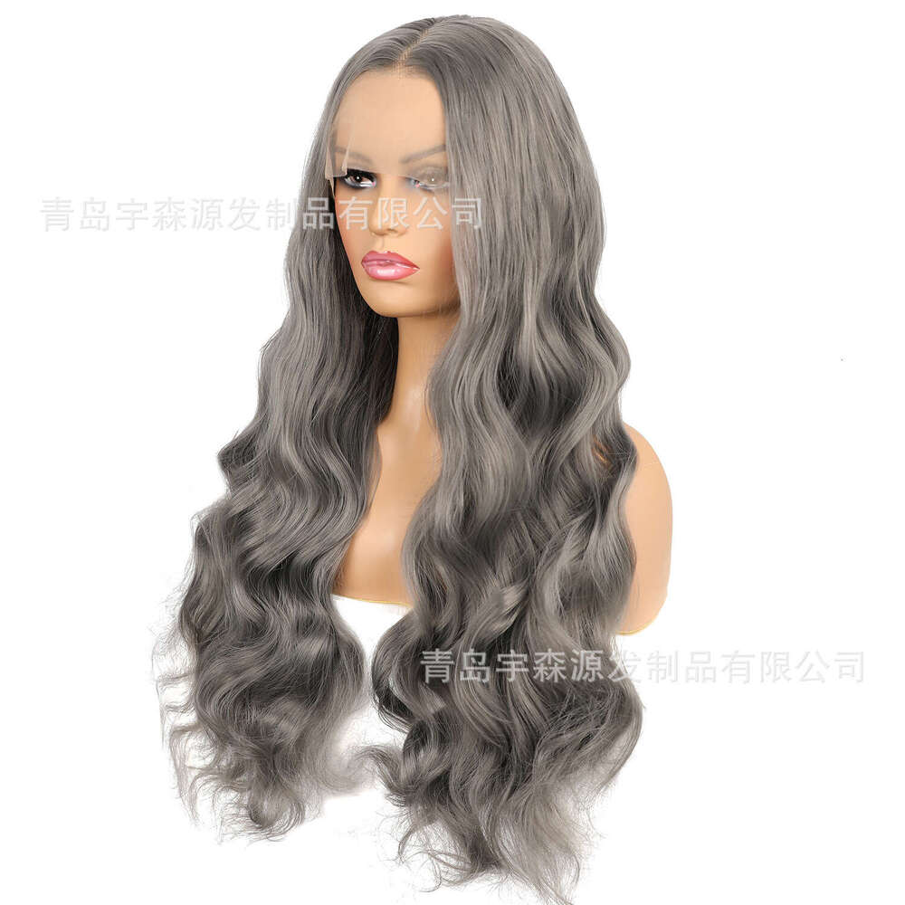 Lace Front Wig Cover T Shape New X Dark Grey Matte High Temperature Silk Fiber Front Lace Wig Head Cover Long Curled Hair