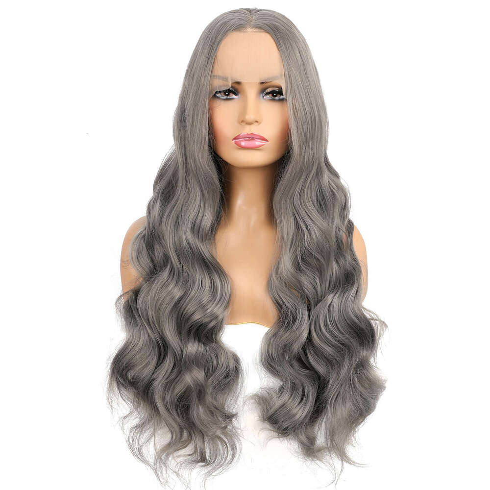 Lace Front Wig Cover T Shape New X Dark Grey Matte High Temperature Silk Fiber Front Lace Wig Head Cover Long Curled Hair