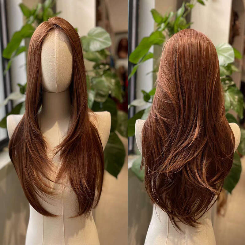 Lace Front Wig Cover T Shape Tiktok Hot Sale Middle High Level Layered Female Caramel Color Fetal Hair Hairy Front Lace Wig Headpiece