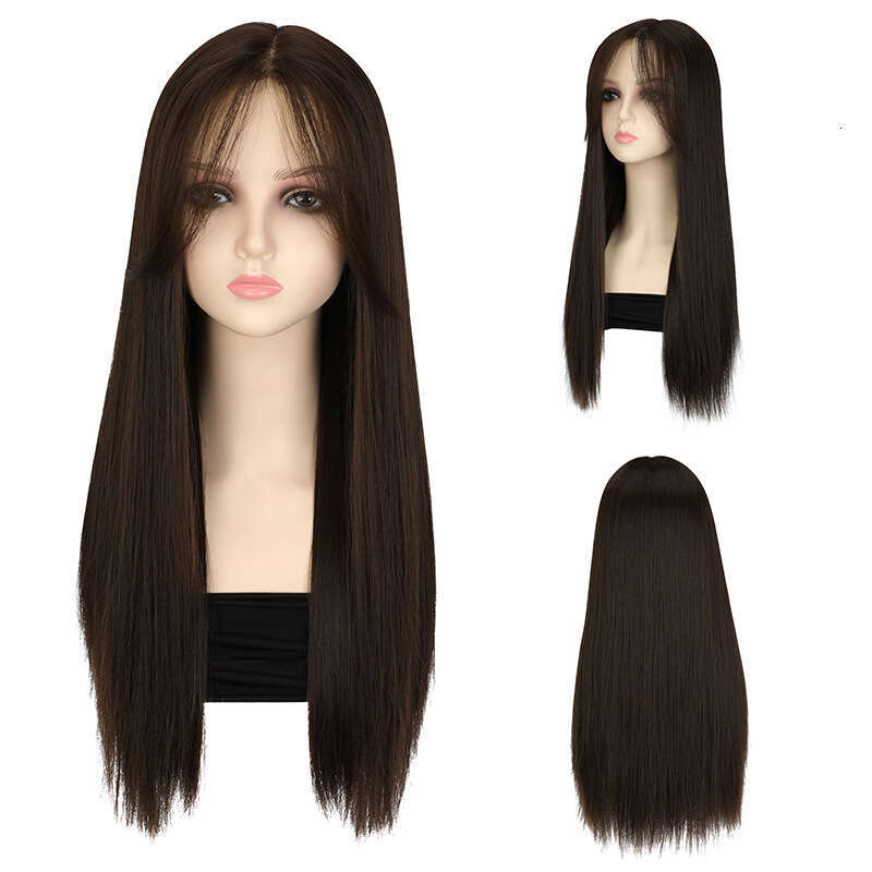 Lace Front Wig Cover T Shape Wig Women S Head Set Hand Woven T Shaped Front Lace Seamless Center Split Eight E Bangs Natural Long Straight Hair Full T