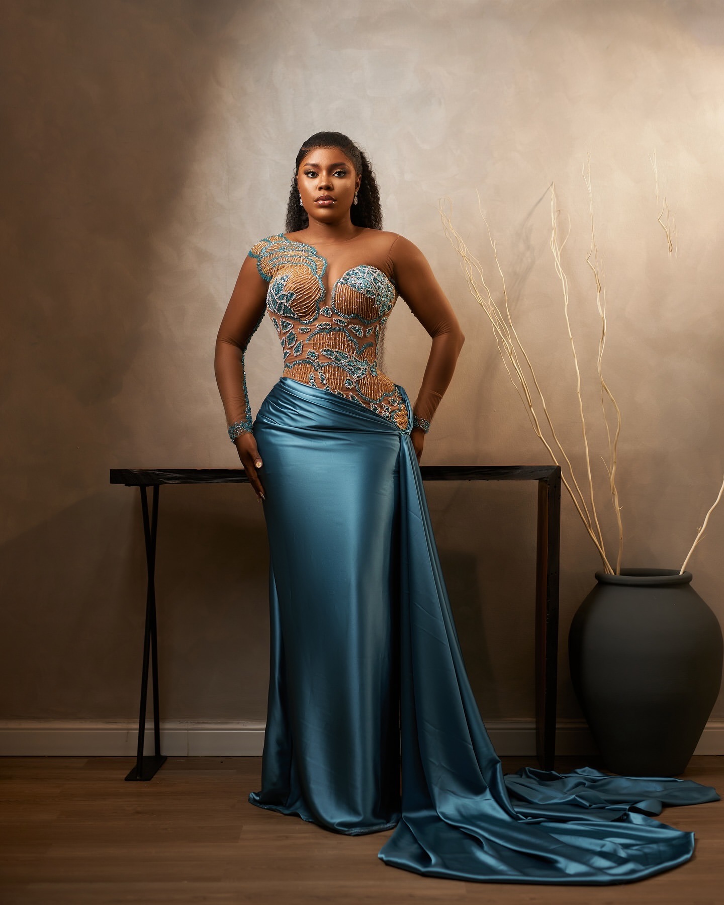 Aso Ebi Blue Sheath Prom Dresses 2025 Beaded Crystals Satin Illusion Evening Formal Party Second Birthday Engagement Gowns Plus Size Dress For Special