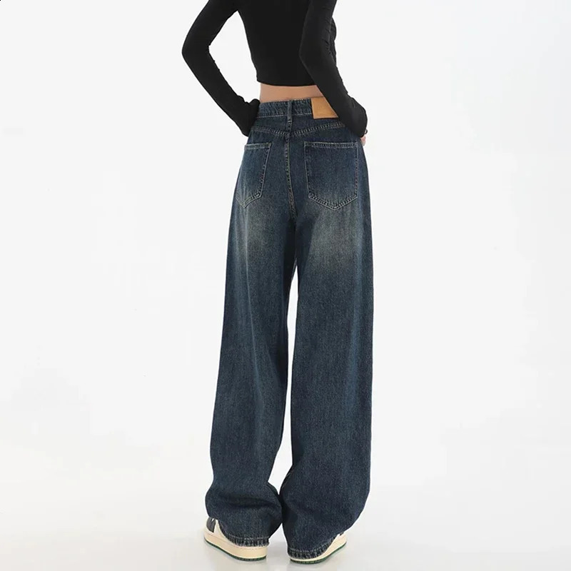 Woman High Waist Slim Fit Wide Leg Jeans Female Street Y2k 2000s Casual Pants Lady Fashion Black Blue Loose Denim Trouserse 250122