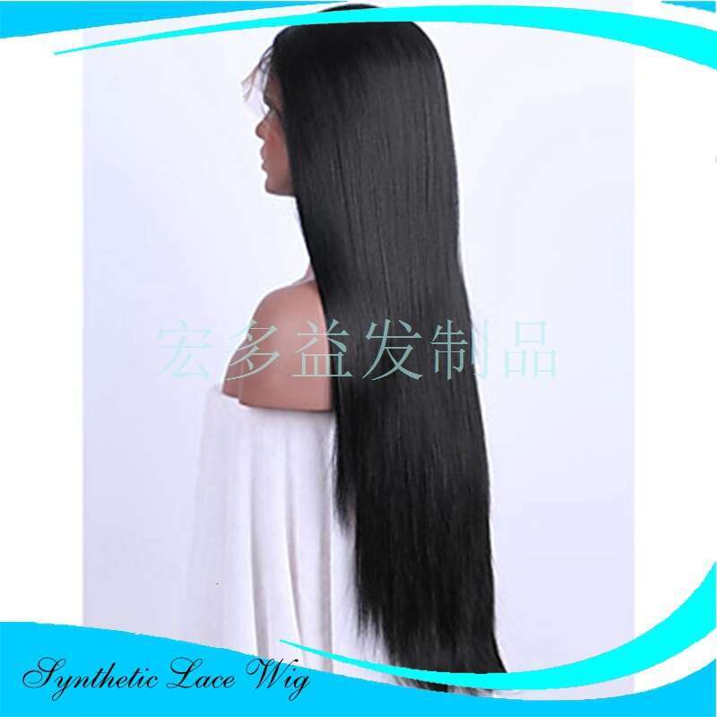 Lace Front Wig Cover T Shape Female Front Lace Chemical Fiber Black Long Straight Hair Split Wig Headpiece