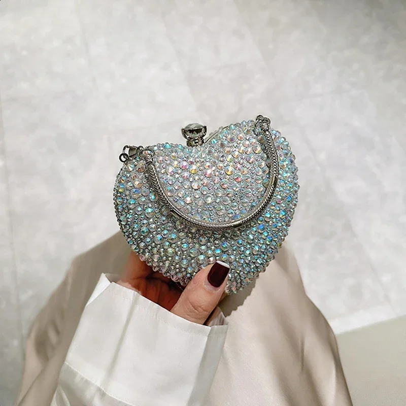 Diamond Inlay Heart Shape Crystal Clutch Purse Stones Evening Wedding Party Shoulder Bag Handle Rhinestone Mini Handbags 250122