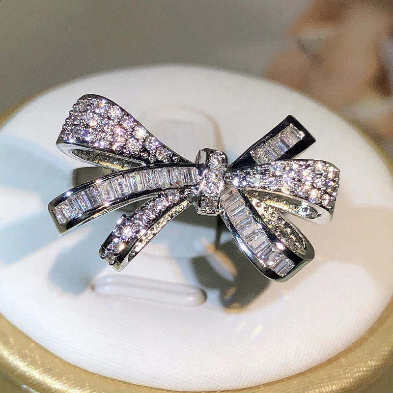French Exquisite Bow Ring 925 Sterling Silver Butterfly Ring For Ladies Net Celebrity Jewelry Party Cocktail Party Outing Gift 250121