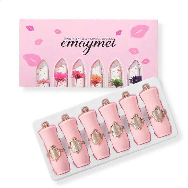 6pcs Make Up Lipstick Set Dry Flower Jelly Crystal Clear Long Lasting Lips Color Change Pink Lip Gloss Cosmetics 250108